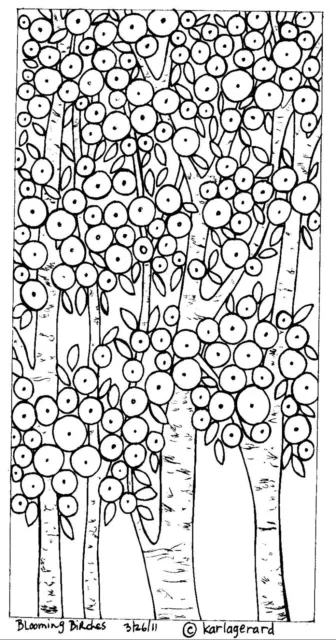 RUG HOOK Craft PAPER PATTERN Blooming Birches FOLK ART PRIMITIVE Karla Gerard