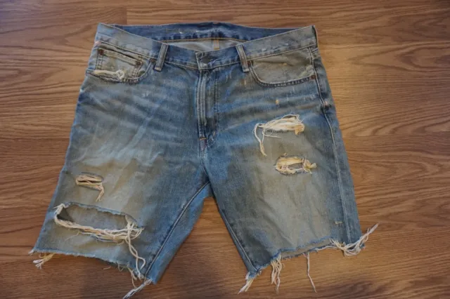 Ralph Lauren Denim & Supply Distressed Ripped Straight Fit Jean Shorts Sz 33