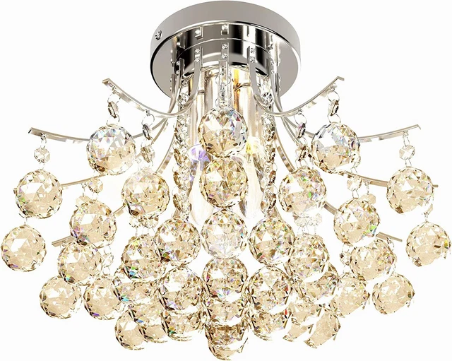 Kristallkugeln Kronleuchter Unterputzhalterung Deckentröpfchen Anhänger Silber 3 Licht Lampe
