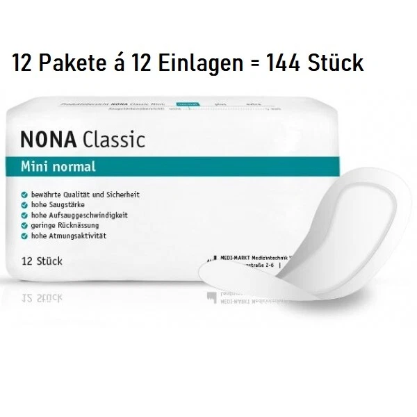 12 x 12 = 144 Stück Nona Classic Mini Normal Einlagen Slipeinlage PZN 12538006