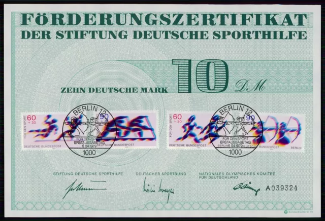 SPORTHILFE ZERTIFIKAT 1979 CERTIFICATE GERMAN OLYMPIC COMMITTEE OLYMPIA za27