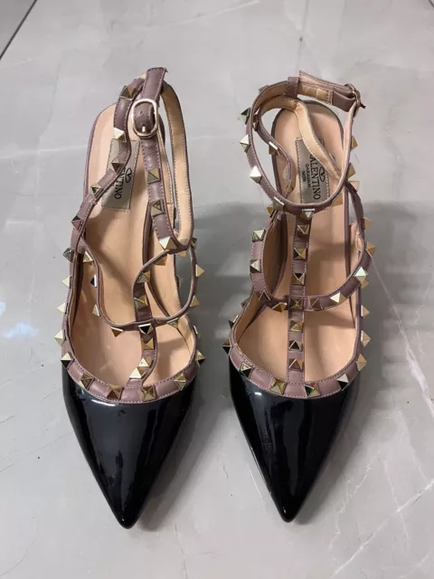 VALENTINO GARAVANI LEATHER ROCKSTUD ANKLE HEEL Size 42