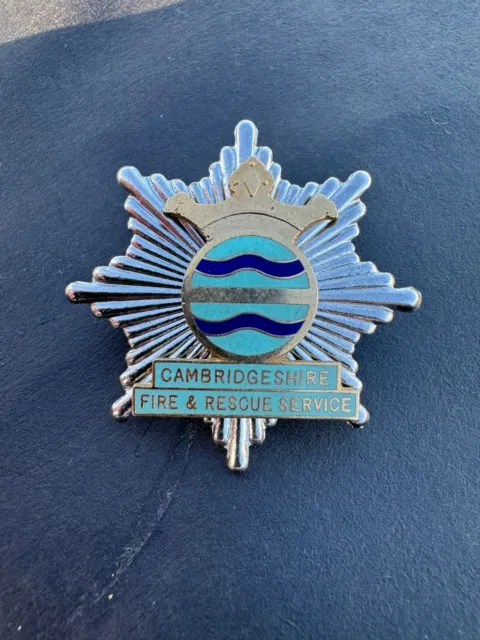 OBSOLETE Cambridgeshire Fire & Rescue Service Enamel Cap Hat Uniform Badge