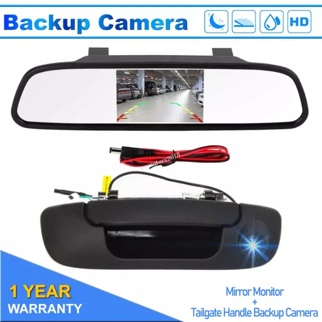 Rear View Mirror Monitor + Tailgate Handle Backup Camera For Dodge Ram 1500