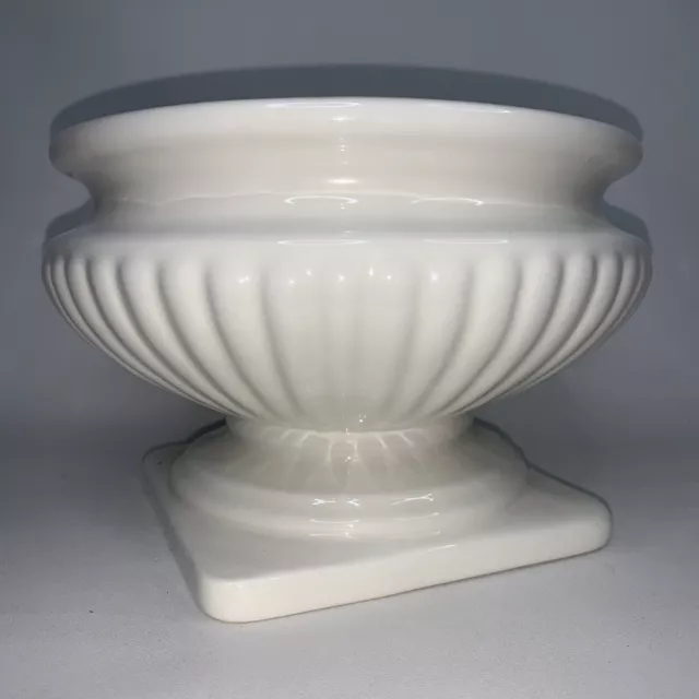 Vintage Haeger Floral Pottery Pedestal Planter Vase Off White Ribbed 5.75 x 8.75