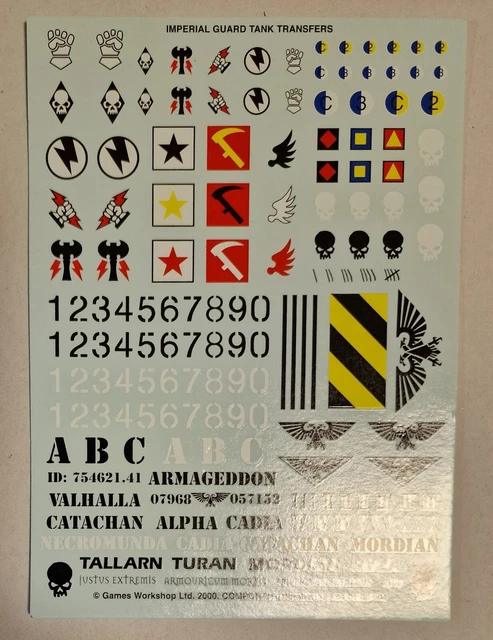 Imperial Guard Tank Transfer sheet Leman Russ Chimera Basilisk Hellhound 40k GW