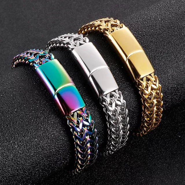 Multi-color Hot Men Women 316L Stainless Steel Franco Link Chain Bangle Bracelet 3