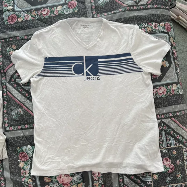 Calvin Klein Jeans Shirt Mens M White Short Sleeve Logo