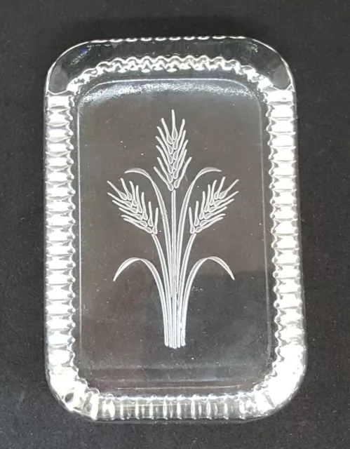 Clear etched glass vintage Art Deco antique wheat sheaf paperweight