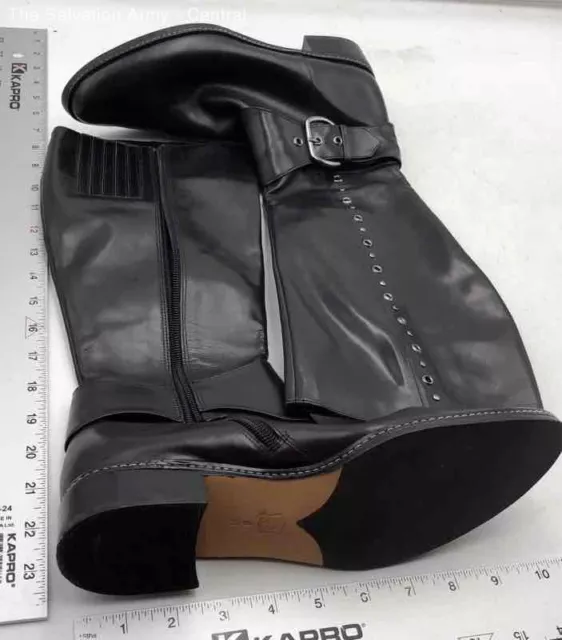 Vaneli Womens Black Leather Round Toe Side Zip Block Heel Riding Boots Size 8 M