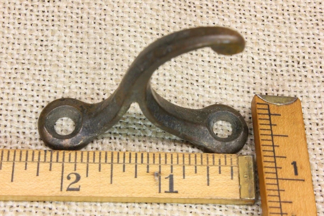 Old Single Coat Hook 1850’s School Farmhouse Wardrobe Rare Antique Cast BRASS! 7