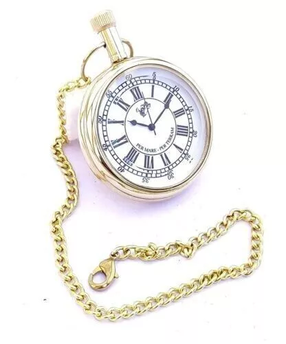 Brass Pocket Analogue Watch with Chain handicrafts gift item..