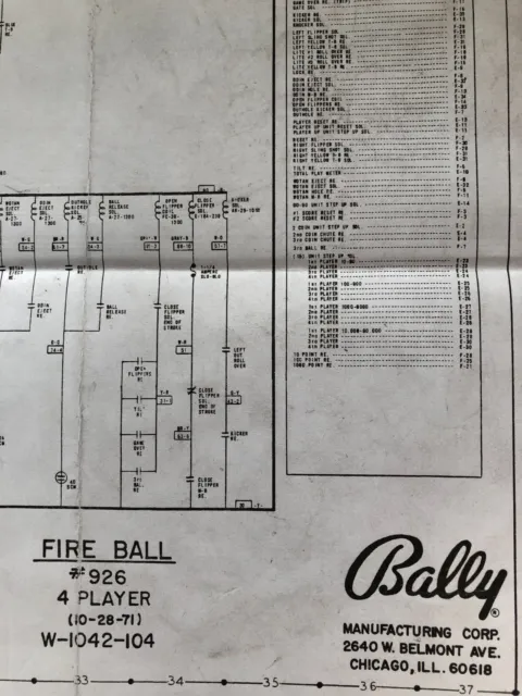BALLY FIREBALL PINBALL Machine Schematic $19.99 - PicClick