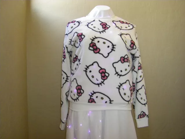 Hello Kitty Face White Plush Fleece Sweatshirt Sanrio Women's Size X-Small New