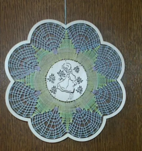 040 Klöppeln Klöppelbrief Decke Blüte ca.19cm 6 cm Einsatz  Brief ohne Rahmen