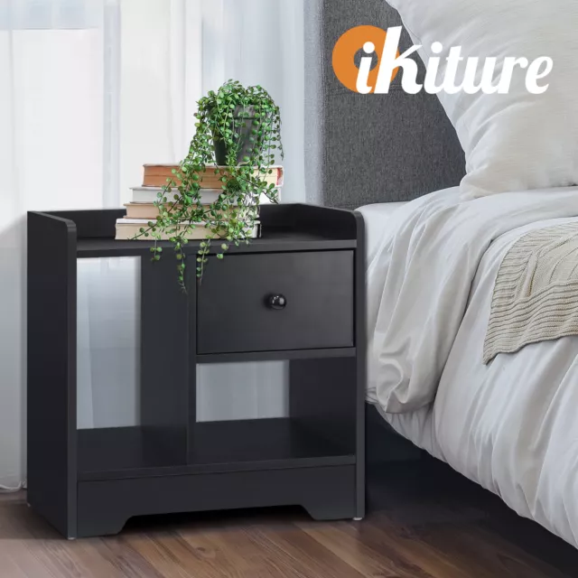 Oikiture Bedside Tables Side Table Nightstand Storage Drawer Shelf Bedroom Black