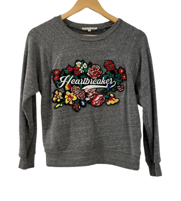 Rebecca Minkoff Sweatshirt Heartbreaker Patch XXS Gray Crewneck Sweater Womens