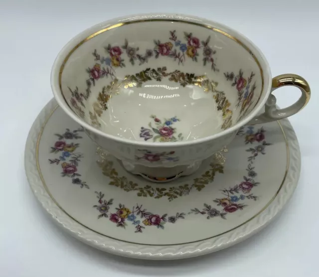 Vintage Bareuther Bavaria Tea Cup & Saucer Roses Gold Trim