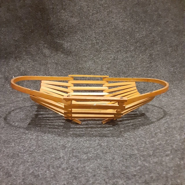 Vintage Bamboo Wood Hinged Bowl with Handles and Feet MCM