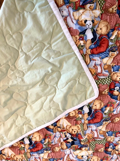 Manta de collage hecha a mano de jean azul oso de peluche bebé niño 48""x55