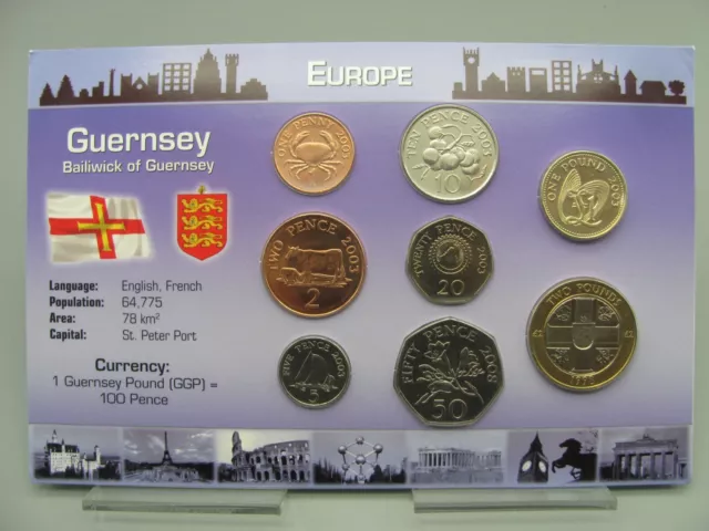 Littleton World Coin Mint Set - Guernsey -  8 Coin Set, UNC