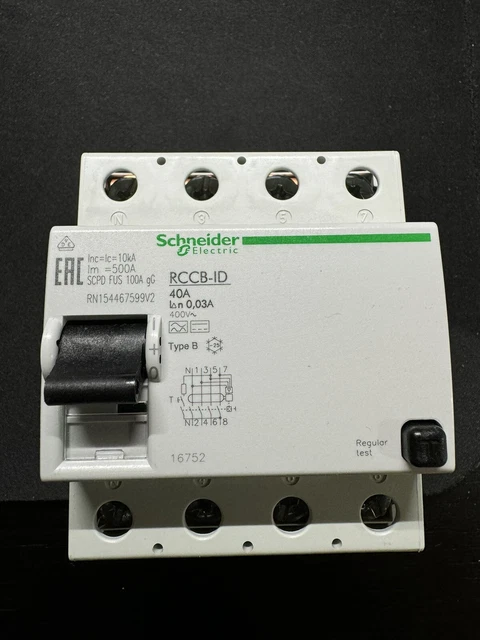 solar+more Disjoncteur différentiel type B AC/DC / 40 A - 30 mA / 4 pôles / 10KA / 400V / Chargeur voiture électrique/disjoncteur différentiel TONGOU