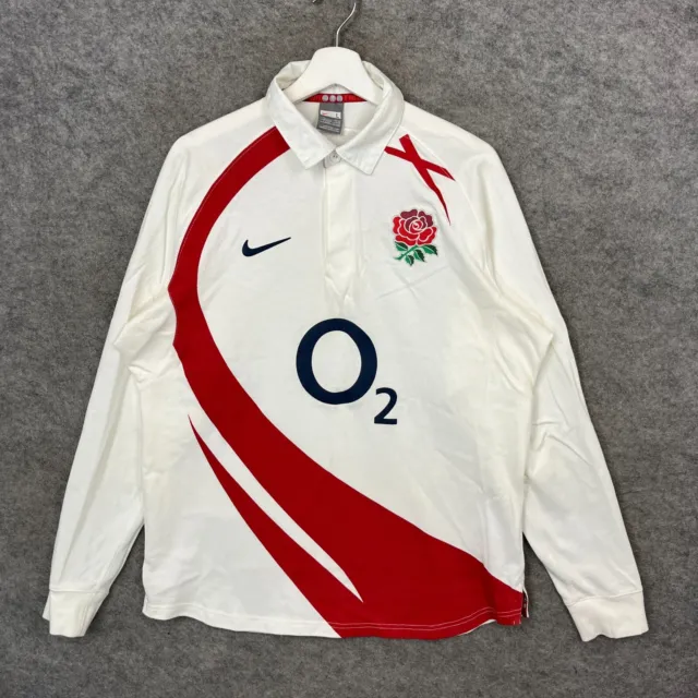 England Rugby Shirt Mens Large White Nike Home Jersey Union Long Sleeve 2007/08