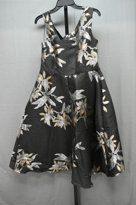 Adrianna Papell Floral High Low Dress with Ruffle Detail, Women's 14, Black NEW 3