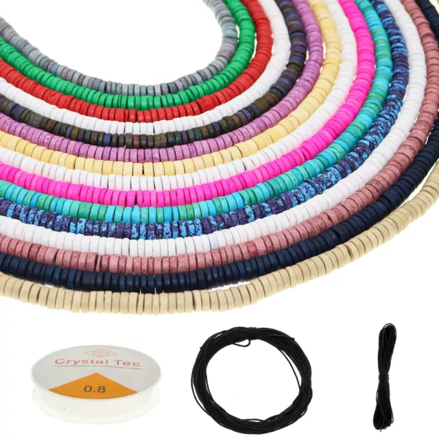 Handmade Ceramic Heishi Bead Strands in Various Sizes and Colors