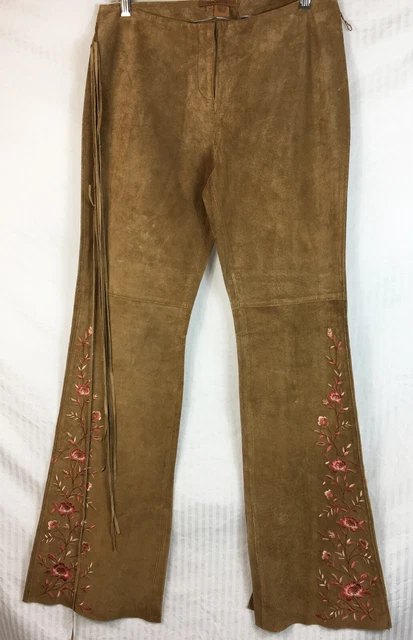 8 Vintage Arden B Y2K Boho Low Rise Leather Embroider Fringe Pants Suede