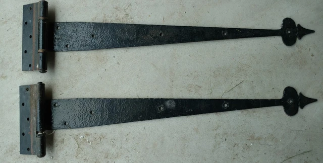 Pair of Antique Rusty Wrought Iron Hinges Hand Forged COLONIAL 1800's