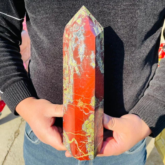 5.47LB Natural dragon blood stone Column Quartz Crystal Obelisk Energy  Healing