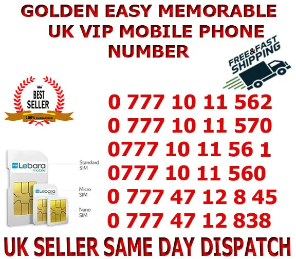 GOLDEN EASY MEMORABLE UK VIP MOBILE PHONE NUMBER/PLATINUM SIM ( Lebara B 30 )