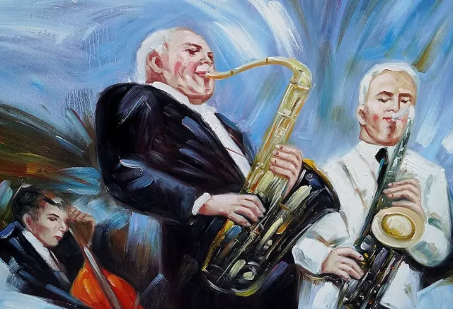 Ölbild Musiker, Band, Saxophonspieler, Saxophon, Gemälde Ölgemälde  F:60x90cm 3