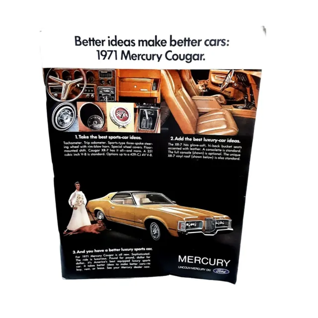 1970 1971 Ford Mercury Cougar Car Vintage Print Ad 70s