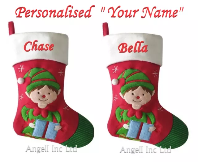 Personalised Red Christmas Stocking with Your name kids children xmas Santa sack