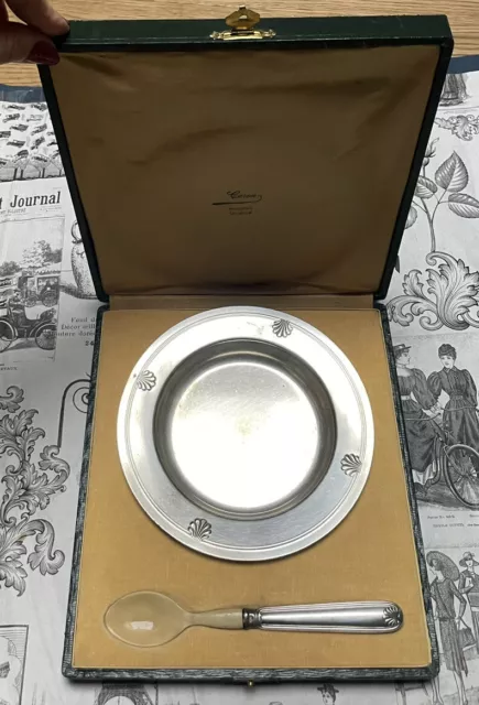 Puiforcat Plato Para Cocida Y Su Cuchara de Plata Decoración Hojas de Palma