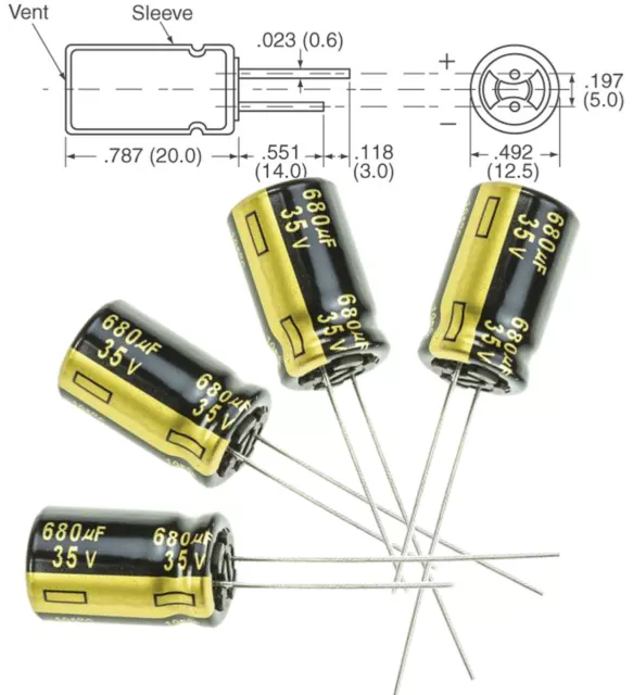 4x Panasonic FM 680uF 35v Low-ESR radial capacitors caps 105C 12.5mm 12.5x25