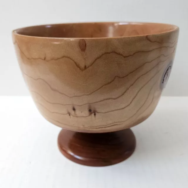 Hand Turned Bowl Cherry Wood Pedestal 5.5" H X 6.5" D Handmade by Bob Lett