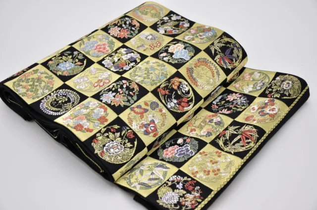 Vintage Japanese Kimono Fukuro-Obi Silk Art Classic Lucky Pattern Gold #JPS0018 4