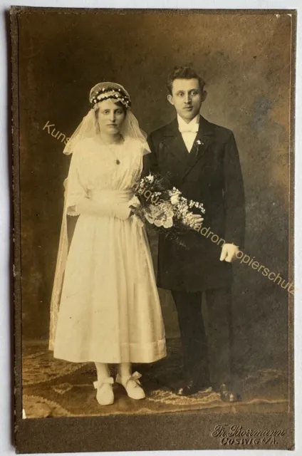 orig. KAB Fotografie Mode Kabinett Foto um 1890 Coswig Hochzeit