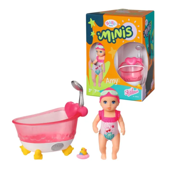 BABY born Minis Playset Vasca da bagno con Amy 906101 - Bambola da 6.5 cm con