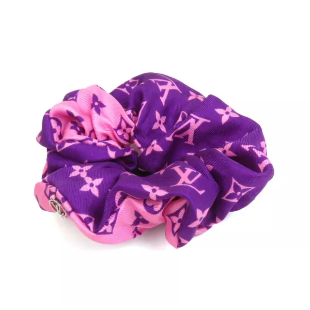 Auth LOUIS VUITTON Monogram Scrunchie Hair Accessory Purple/Pink Silk - a0319