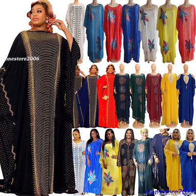 Women African Dashiki Moroccan Kaftan Muslim Abaya Dubai Robe Loose Dress Jilbab