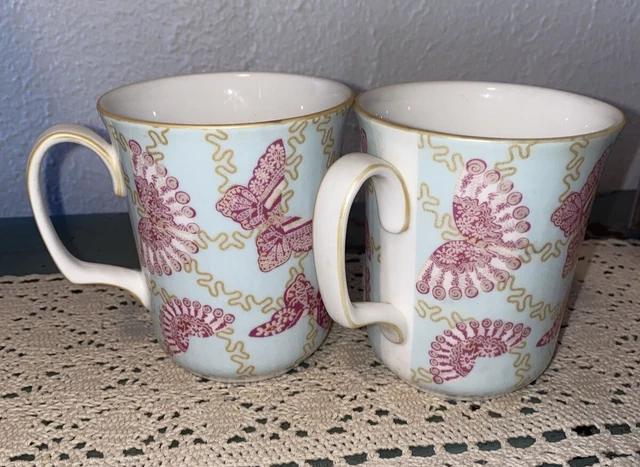 Set of 2 VTG Royal Albert My favorite Things Butterfly Pink Multi Tea Cups EUC