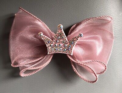 4.5”Princess Handmade Chiffon Hair Bow With Bling Crown And Clip Girls/baby