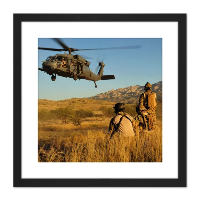 Kin Military USA USAF HH-60 Pave Hawk Helicopter Photo Square Framed Art 9X9 In