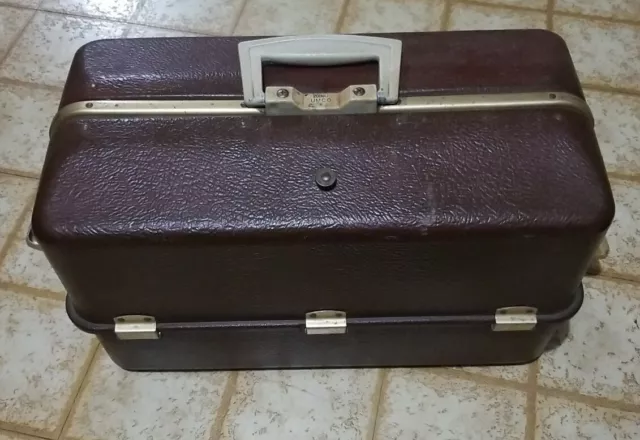 Vintage UMCO 520W Brown Wood Grain Large Fishing Tackle Box, W/O Handle  20X12X10