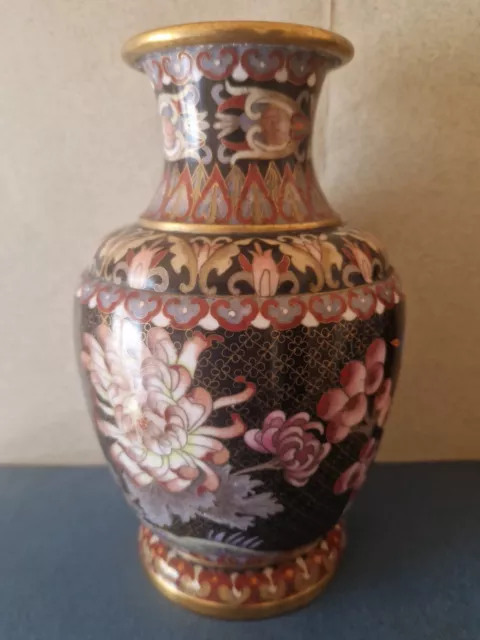 große bauchige Vase Cloisonne Emaille Vögel +florale motiv  China um 1900+/- 2