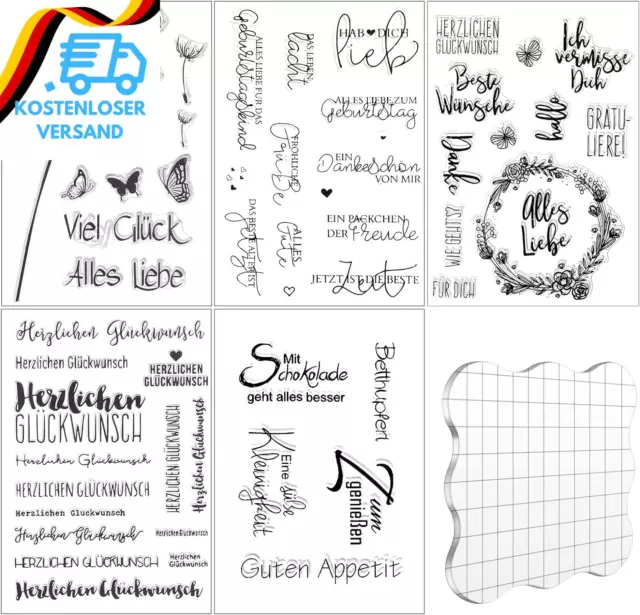 Silikonstempel Set, 5 Blätter Sprüche Deutsch Clear Stamp Geburtstag Stempel Her